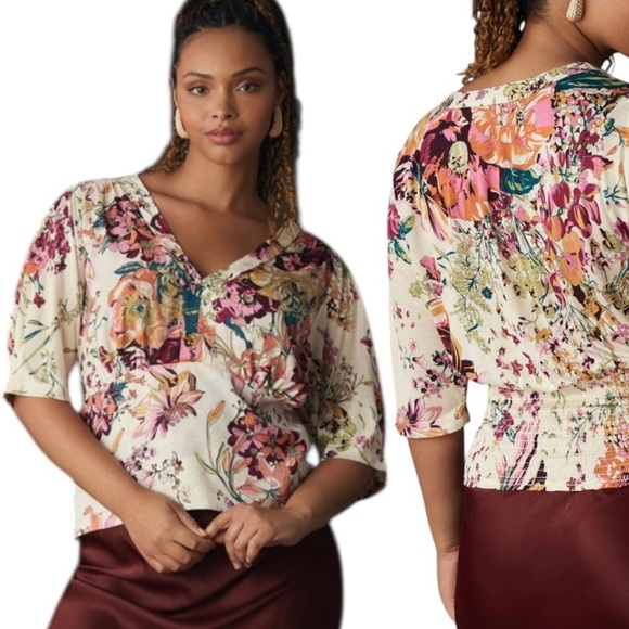 Anthropologie Tops - Anthropologie Tiny Adelaide Blouse Floral Career Lightweight Work Casual Spring